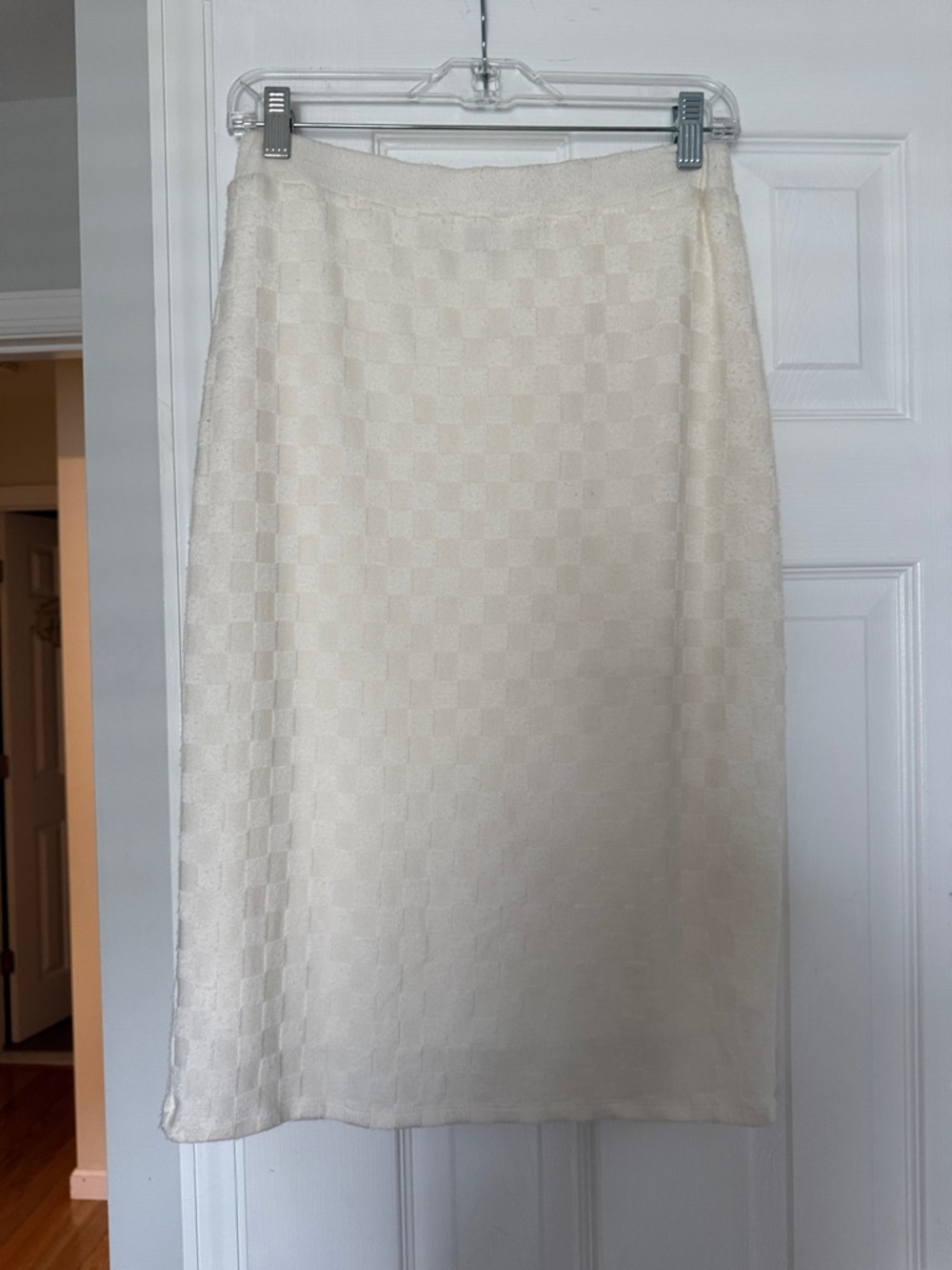 Atelier Classic Cream Checkered Midi Skirt